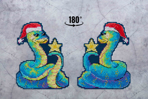 Cross Stitch Kit Snake for Luck Embroidery Set, Complete Kit with Aida Fabric, Cotton Threads, Needle and Instructions by MP Studia