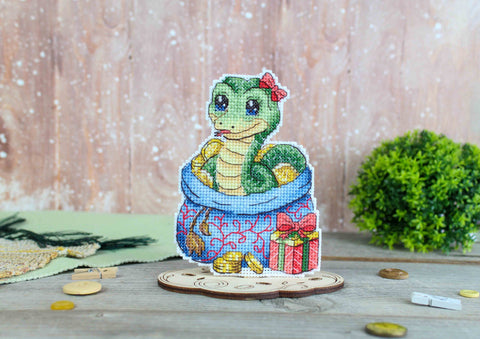 Cross Stitch Embroidery Kit with Money Snake and Coins, Multicolor MP Studia Pattern for Beginners and Advanced Crafters
