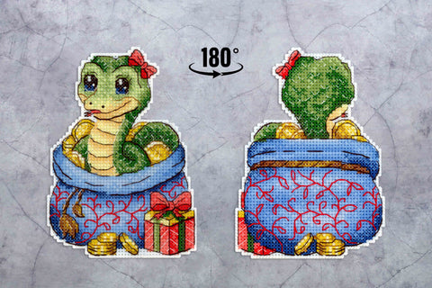 Cross Stitch Embroidery Kit with Money Snake and Coins, Multicolor MP Studia Pattern for Beginners and Advanced Crafters