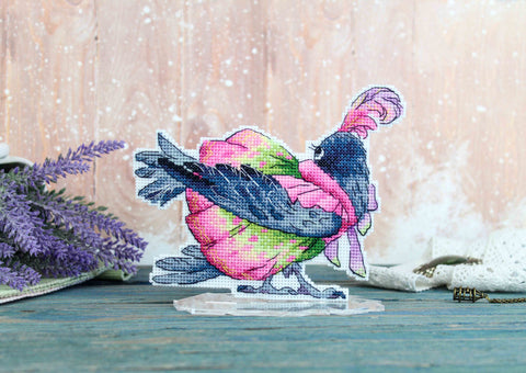 Crow Cross Stitch Kit with Clear Pattern, Aida Fabric, Cotton Threads, Needle and Instructions by MP Studia