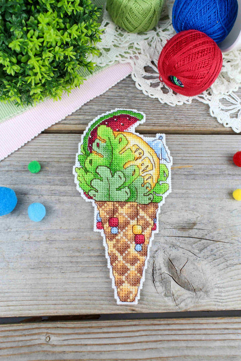 Cross Stitch Embroidery Kit Summer Theme, 16 x 8 cm, Aida Fabric, Cotton Threads, MP Studia, Needle Included