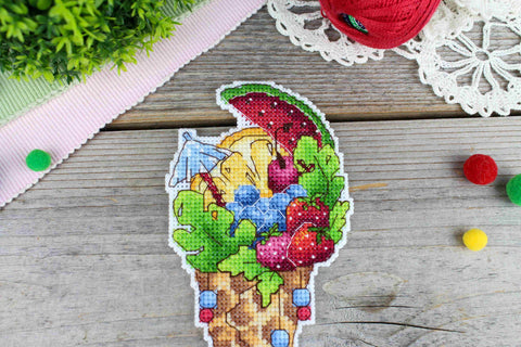 Cross Stitch Embroidery Kit Summer Theme, 16 x 8 cm, Aida Fabric, Cotton Threads, MP Studia, Needle Included