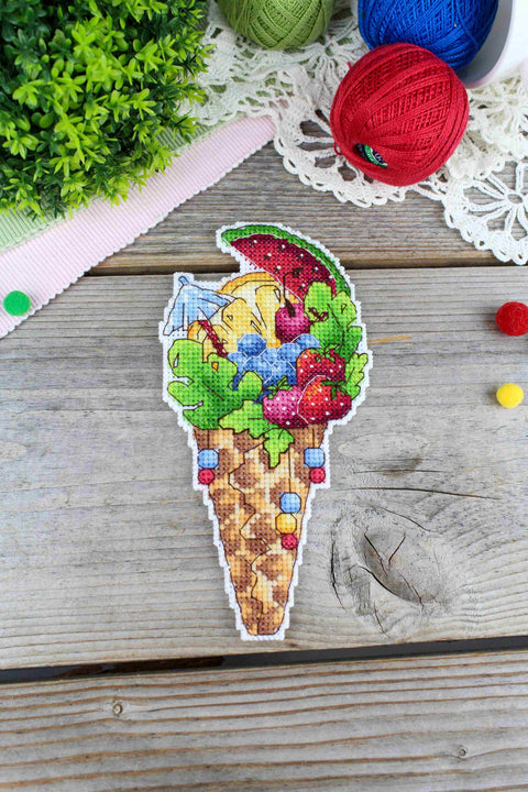 Cross Stitch Embroidery Kit Summer Theme, 16 x 8 cm, Aida Fabric, Cotton Threads, MP Studia, Needle Included
