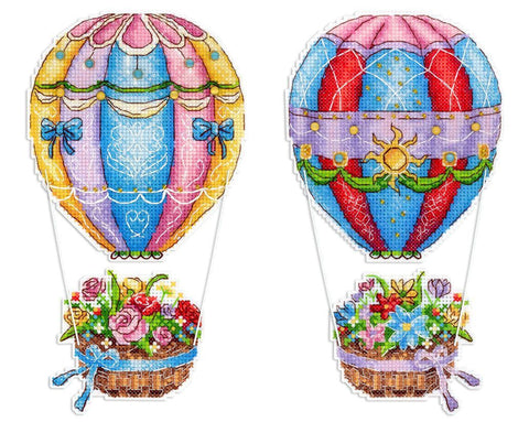 Cross Stitch Kit Heavenly Bouquet, 20 x 11 cm, MP Studia, 14 Count White Plastic Canvas, 26-Color Threads, Buttons and Beads
