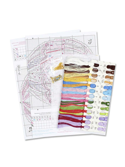 Cross Stitch Kit Heavenly Bouquet, 20 x 11 cm, MP Studia, 14 Count White Plastic Canvas, 26-Color Threads, Buttons and Beads