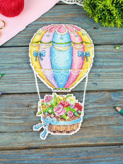 Cross Stitch Kit Heavenly Bouquet, 20 x 11 cm, MP Studia, 14 Count White Plastic Canvas, 26-Color Threads, Buttons and Beads