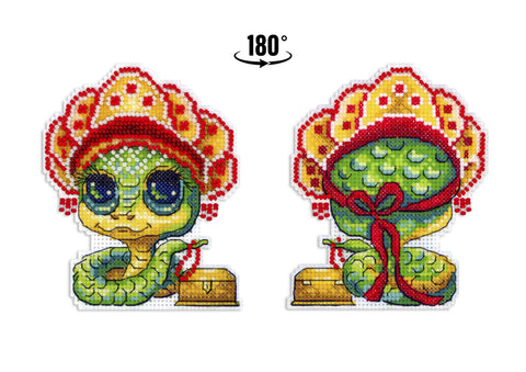 Cross Stitch Kit Snake with Crown, Counted Pattern and Threads, MP Studia Embroidery Set, Modern Decorative Design