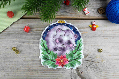 Raccoon Christmas Ornament Cross Stitch Kit, Multicolor, 10 x 9 cm, MP Studia