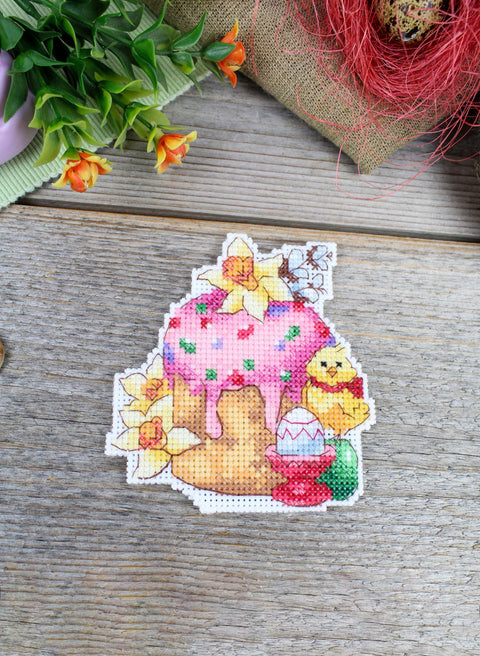 Cross Stitch Kit, Easter Icing Cake Design, 10 x 9 cm, Aida Fabric, Cotton Threads, Needle, MP Studia, Beginner Friendly