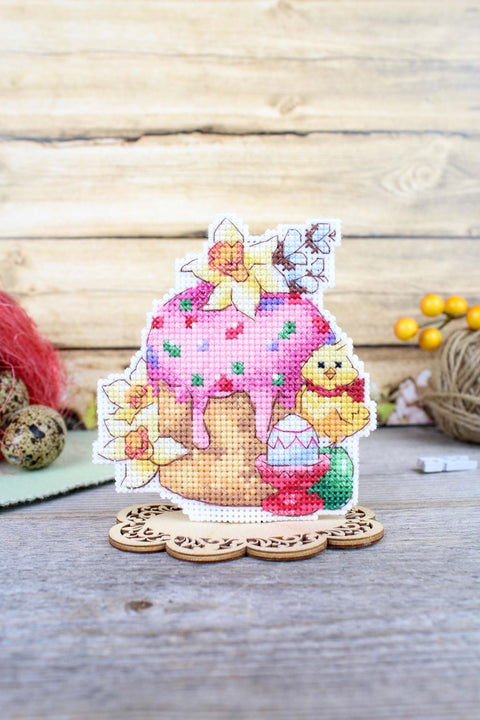 Cross Stitch Kit, Easter Icing Cake Design, 10 x 9 cm, Aida Fabric, Cotton Threads, Needle, MP Studia, Beginner Friendly