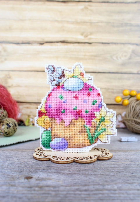 Cross Stitch Kit, Easter Icing Cake Design, 10 x 9 cm, Aida Fabric, Cotton Threads, Needle, MP Studia, Beginner Friendly