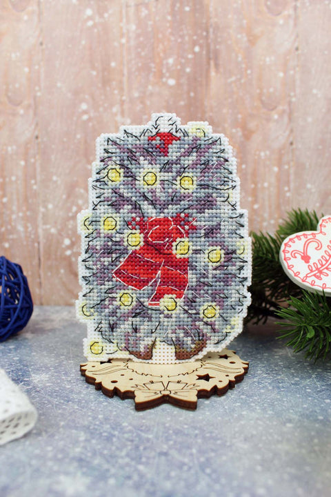 Cross Stitch Kit, New Year's Hedgehog Design, 12×8 cm, MP Studia, Winter Embroidery Project for Beginners and Advanced Crafters