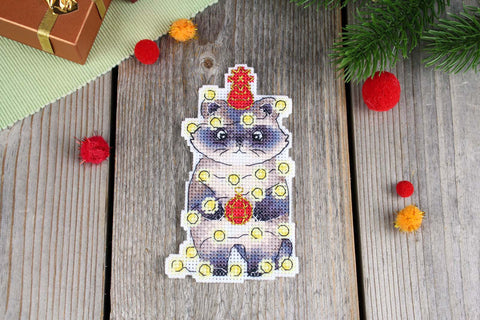 Cross Stitch Kit with New Year Raccoon Design, MP Studia, 12×7 cm Winter Needlepoint Craft Project