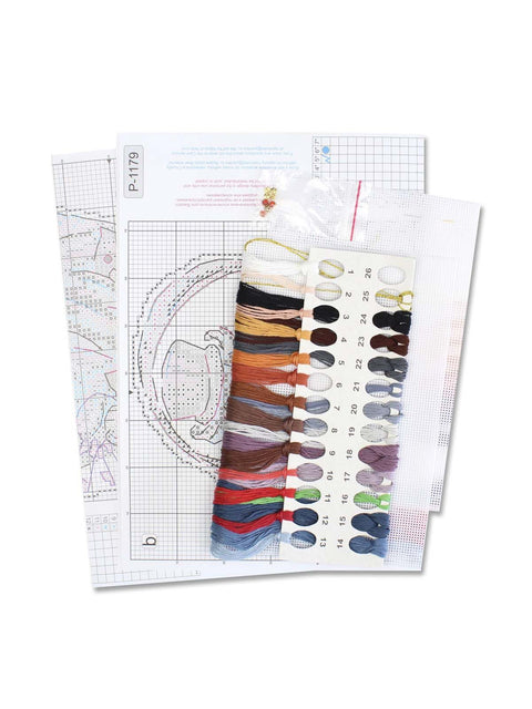 Karabas Barabas Cross Stitch Kit, 18 x 13 cm, MP Studia, 14 Count White Plastic Canvas, 24 Shades, Metallic Thread & Buttons