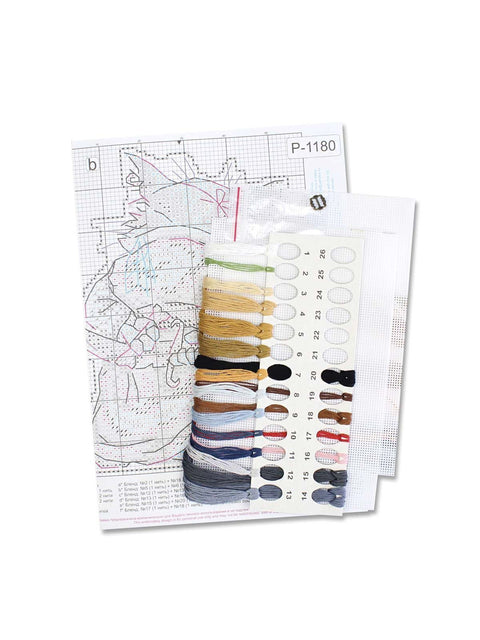 Cross Stitch Kit Cat Basilis, MP Studia, 14 Count White Plastic Canvas, 14 x 10 cm, 20 Thread Shades, Beginner Friendly
