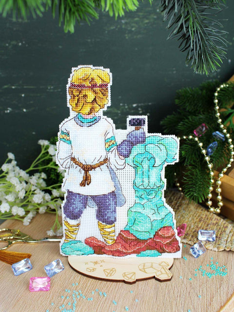Cross Stitch Kit with Fairy Tale Design, 19 x 13 cm, MP Studia, White Plastic 14 ct Canvas, 24 Thread Colors, Metallic Threads