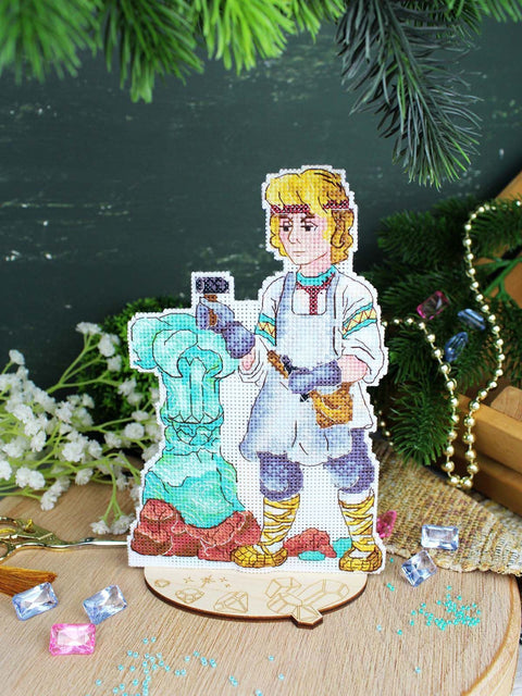 Cross Stitch Kit with Fairy Tale Design, 19 x 13 cm, MP Studia, White Plastic 14 ct Canvas, 24 Thread Colors, Metallic Threads