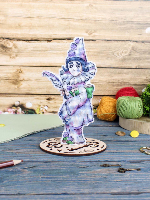 Cross Stitch Embroidery Kit with Pierrot Design, MP Studia, 17×8 cm Vertical Mini Craft Project for Home Decor