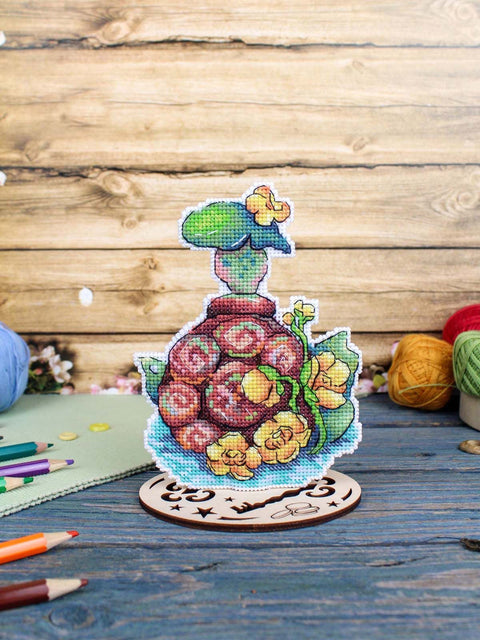 Turtle Cross Stitch Kit Tortilla, 14 x 11 cm, Plastic Canvas, 21-Color Thread Set, MP Studia DIY Embroidery Kit