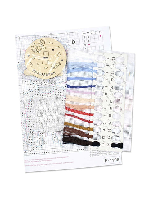 Cross Stitch Kit for Kids, Doctor Design, 13 x 9 cm, 14-Count Plastic Canvas, MP Studia, 14 Colors, Stand Included