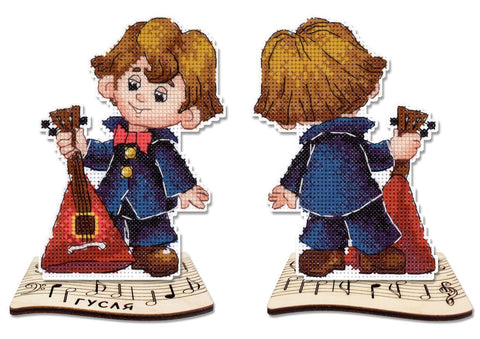 Musician Cross Stitch Kit for Beginners, 13 x 9 cm White 14 Count Plastic Canvas, 16 Colors, Wooden Stand, MP Studia