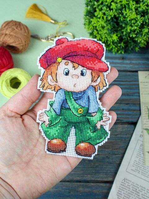 Cross Stitch Kit “Confused” 13x9 cm, 14 Count White Plastic Canvas, 21 PNK Kirov Colors, MP Studia Fairy Tale Design