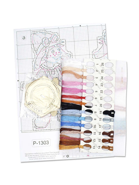 Cross Stitch Kit on Plastic Canvas, Mechanic 2 Design, 13 x 8 cm, 19 Colors, Wooden Stand, MP Studia