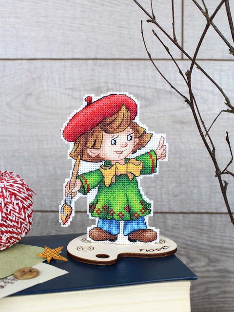 Cross Stitch Kit with Wooden Stand, Artist Design, 12 x 9 cm, 14 Count Plastic Canvas, 21 PNK Kirov Thread Colors, MP Studia