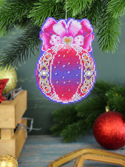 Cross Stitch Embroidery Kit for Christmas Tree Ornament, Heart Design, 12×9 cm, MP Studia DIY Holiday Craft Set