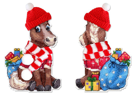 Cross Stitch Embroidery Kit Horse with Hat, MP Studia, 13×9 cm, Beginner-Friendly Craft for Cards and Home Decor