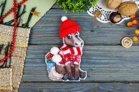 Cross Stitch Embroidery Kit Horse with Hat, MP Studia, 13×9 cm, Beginner-Friendly Craft for Cards and Home Decor