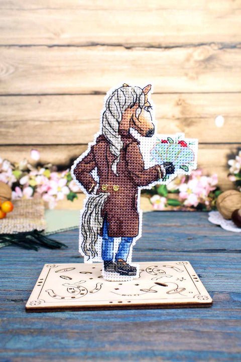 Cross Stitch Kit Horse in a Coat, MP Studia Embroidery Kit, 13 × 8 cm, Beginner-Friendly Needlework Project
