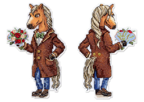 Cross Stitch Kit Horse in a Coat, MP Studia Embroidery Kit, 13 × 8 cm, Beginner-Friendly Needlework Project