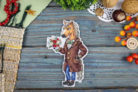 Cross Stitch Kit Horse in a Coat, MP Studia Embroidery Kit, 13 × 8 cm, Beginner-Friendly Needlework Project