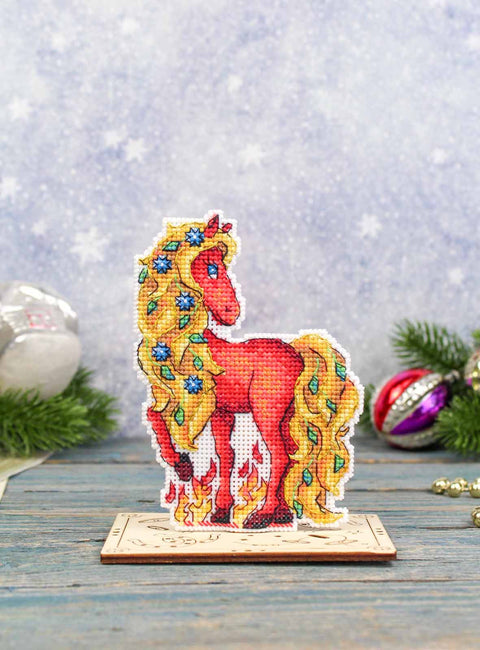 Counted Cross Stitch Kit, Fiery Horse Design, MP Studia, 13 x 9 cm, Beginner-Friendly Embroidery Set