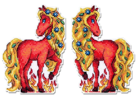 Counted Cross Stitch Kit, Fiery Horse Design, MP Studia, 13 x 9 cm, Beginner-Friendly Embroidery Set