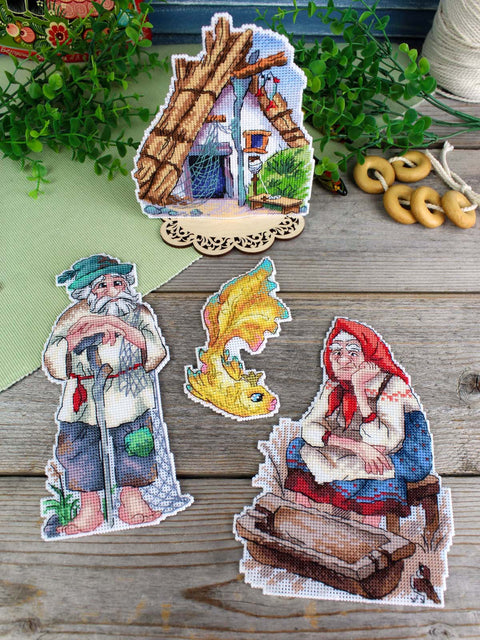 Cross Stitch Kit “Old Fisherman” on 14 Count Plastic Canvas, 20 x 9 cm, MP Studia, 22 Kirov Thread Colors
