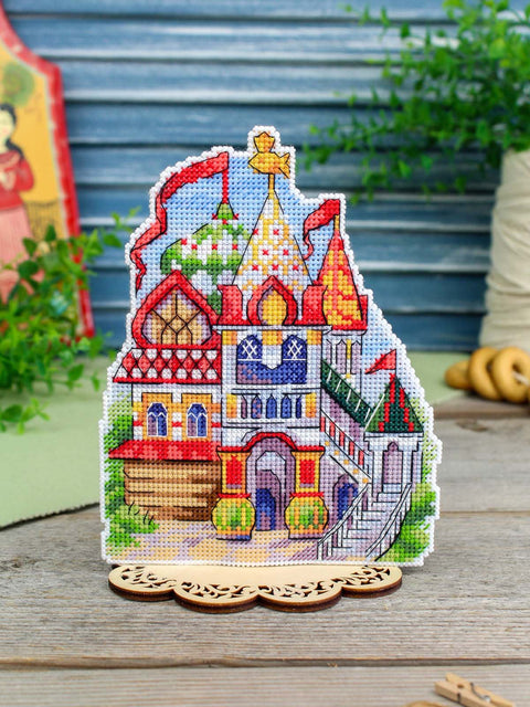 Cross Stitch Kit Fairy Tale House, 16 x 13 cm, 25 Colors, MP Studia, 14-Count White Plastic Canvas
