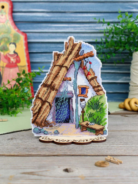 Cross Stitch Kit Fairy Tale House, 16 x 13 cm, 25 Colors, MP Studia, 14-Count White Plastic Canvas