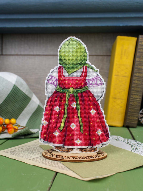 Easter Cross Stitch Kit, Grandma with Easter Cake, 16 x 10 cm, MP Studia, 23-Color Plastic Canvas, Makosh Pattern