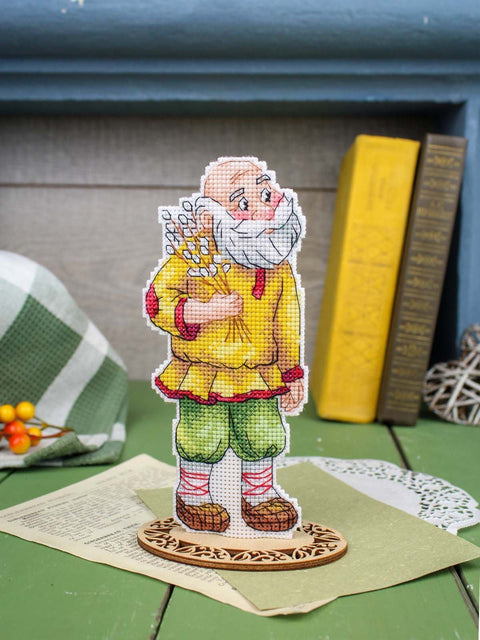 Easter Cross Stitch Kit, Grandfather with Willow, 16 x 7 cm, 14 Count White Plastic Canvas, MP Studia