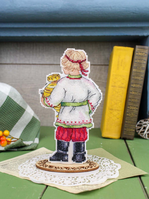 Easter Cross Stitch Kit, Festive Samovar Design, 17 x 9 cm, 14 Count White Plastic Canvas, MP Studia
