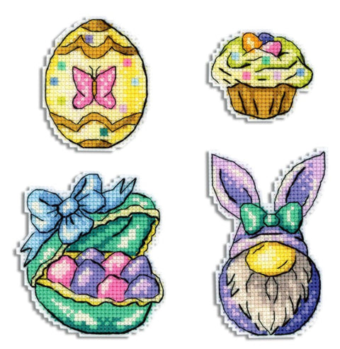 Cross Stitch Magnet Kit Gnome and Cradle, MP Studia, Plastic Aida 14 Canvas, Refrigerator and Magnetic Board Decor