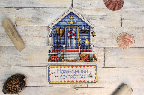 Cross Stitch Kit with Seaside Cottage Design, Clear Chart, MP Studia, Beginner-Friendly, Compatible with Standard Frames
