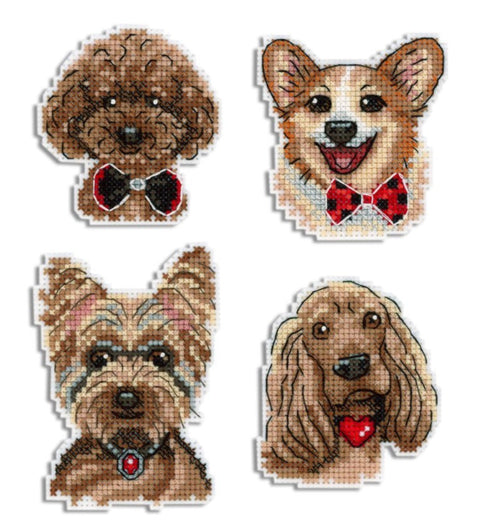 Cross Stitch Magnet Kit with Dog Motifs, Colorful DIY Embroidery Set for Fridge and Metal Surfaces, MP Studia, Beginner Friendly