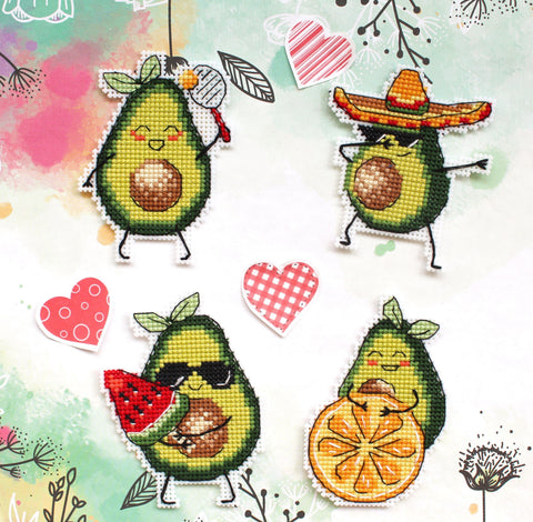 Avocado Cross Stitch Magnet Kit with Canvas, Threads, Needle, Pattern and Magnetic Backing | MP Studia