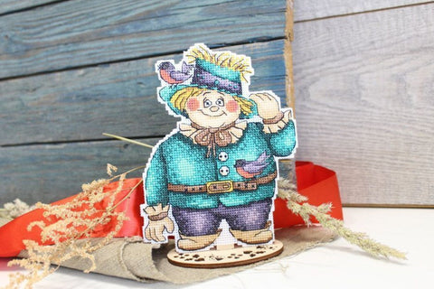 Scarecrow Cross Stitch Kit, Complete Set with Aida Fabric and Cotton Mouliné Threads, Autumn Design, MP Studia