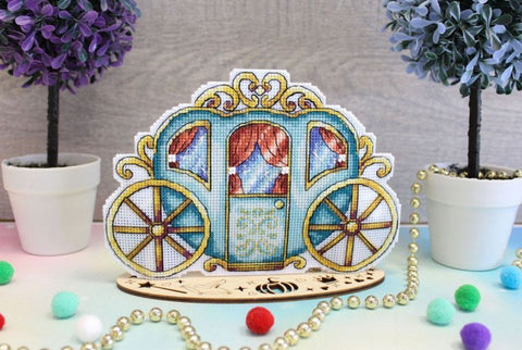 MP Studia Cross Stitch Kit, Pumpkin Carriage Design, Aida Canvas, Cotton Threads, Beginner-Friendly Autumn Home Decor Project