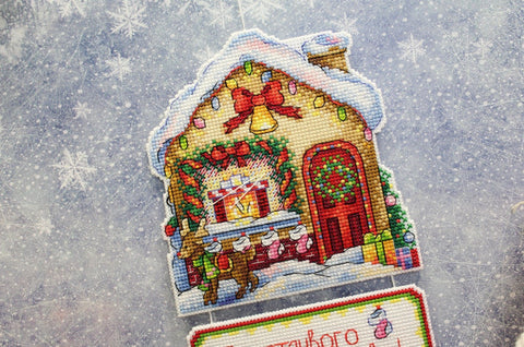 Cross Stitch Embroidery Kit, Christmas Cottage Winter Scene, MP Studia, Fabric, Threads, Needle, Pattern and Instructions