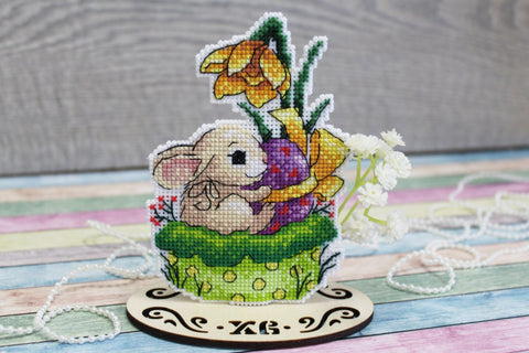 Cross Stitch Embroidery Kit with Fluffy Bunny Design, Beginner Friendly, MP Studia Set with Fabric, Threads, Needle, Chart and Instructions